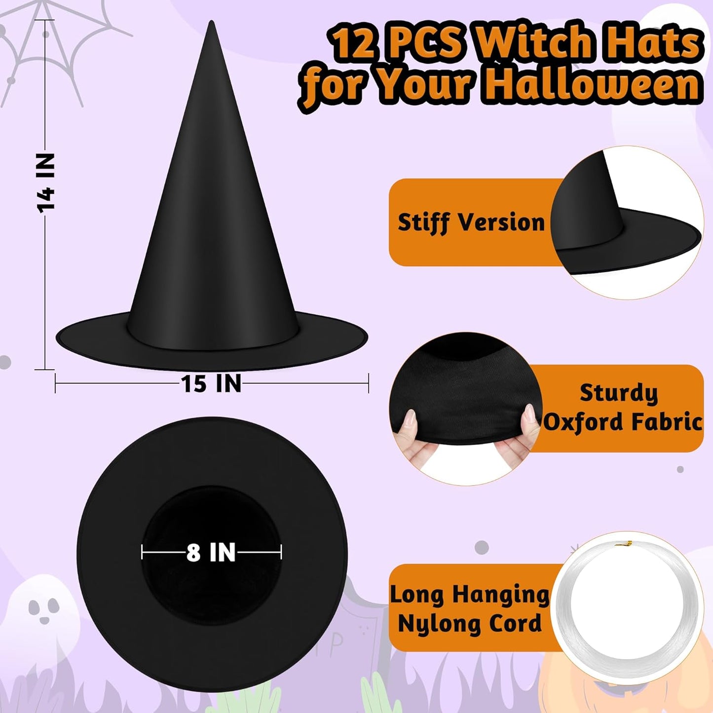 Witch Hats 12 PCS Hanging Halloween Decor with Rope