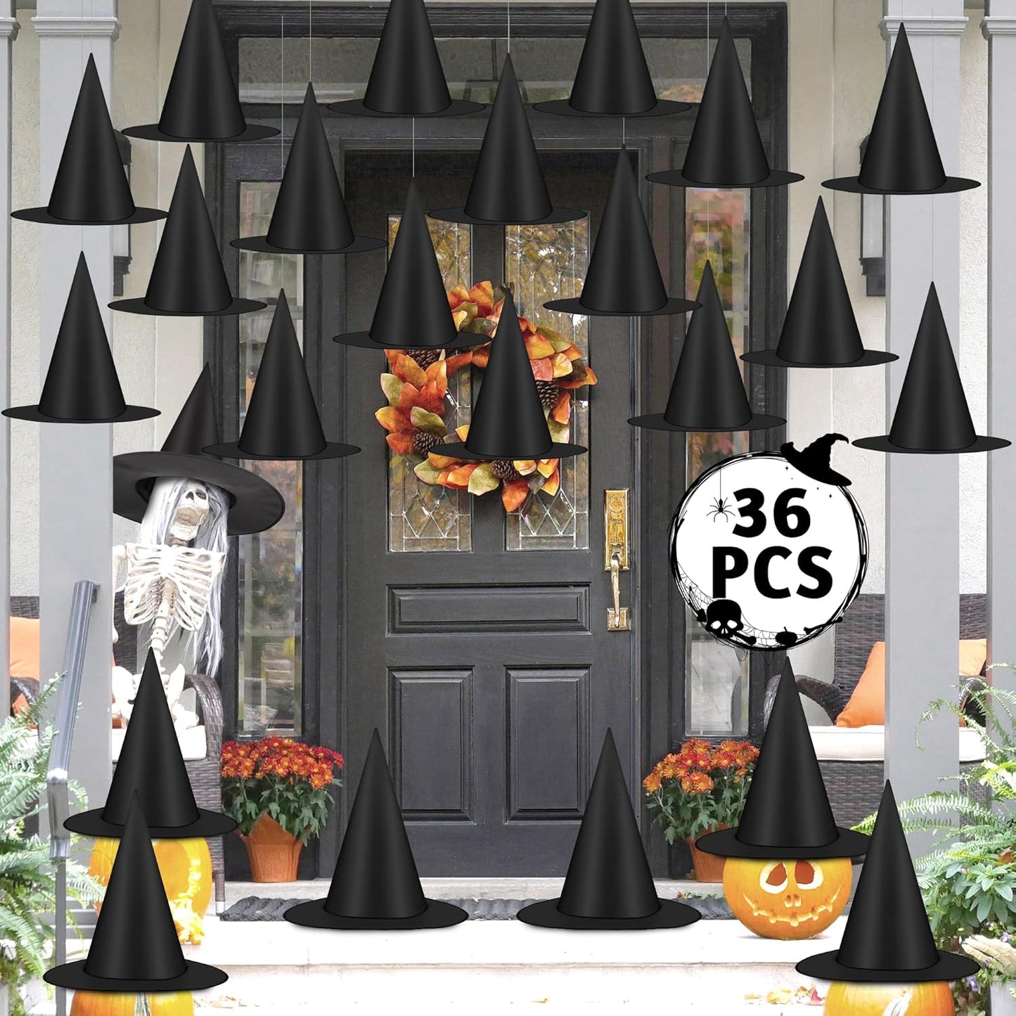 Witch Hats 12 PCS Hanging Halloween Decor with Rope